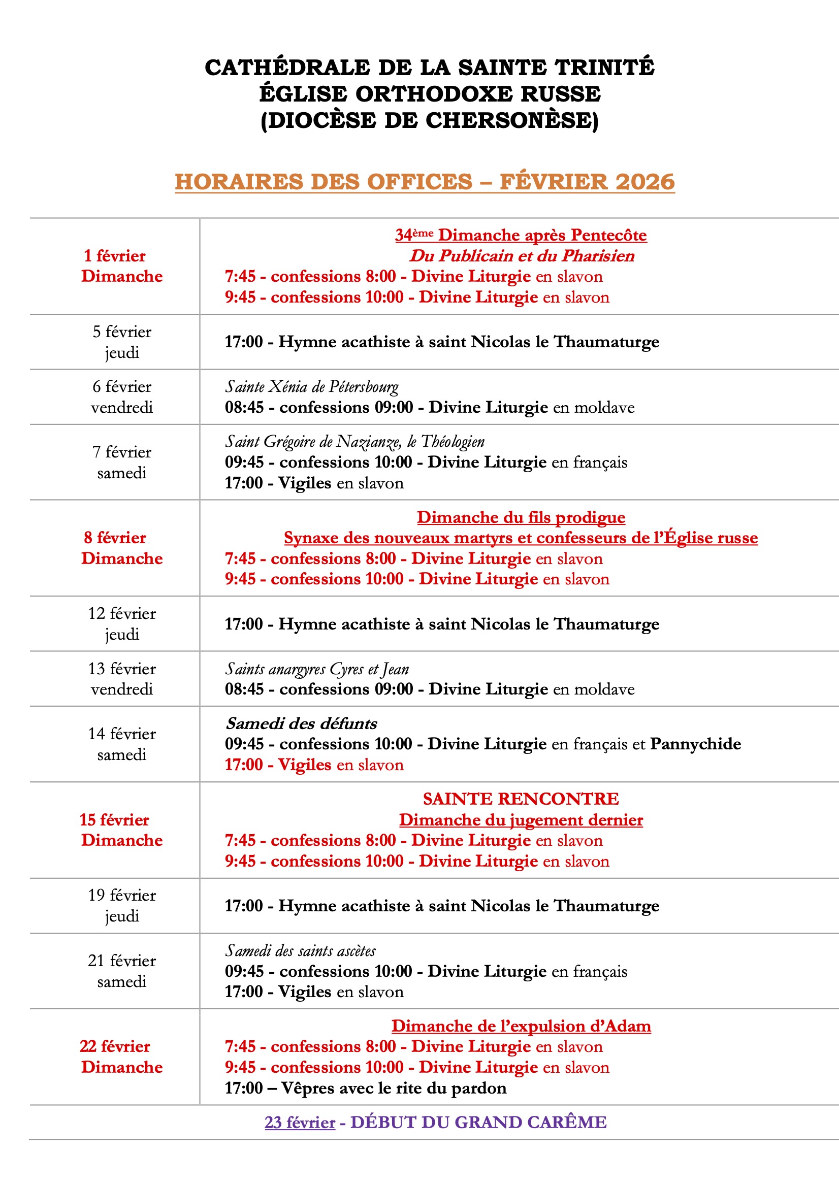 Horaires des offices-fev-2026