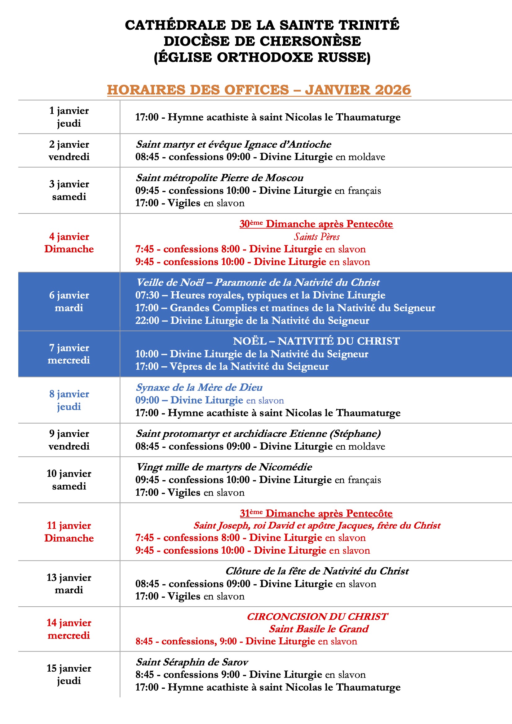 Horaires des offices-janv-2026