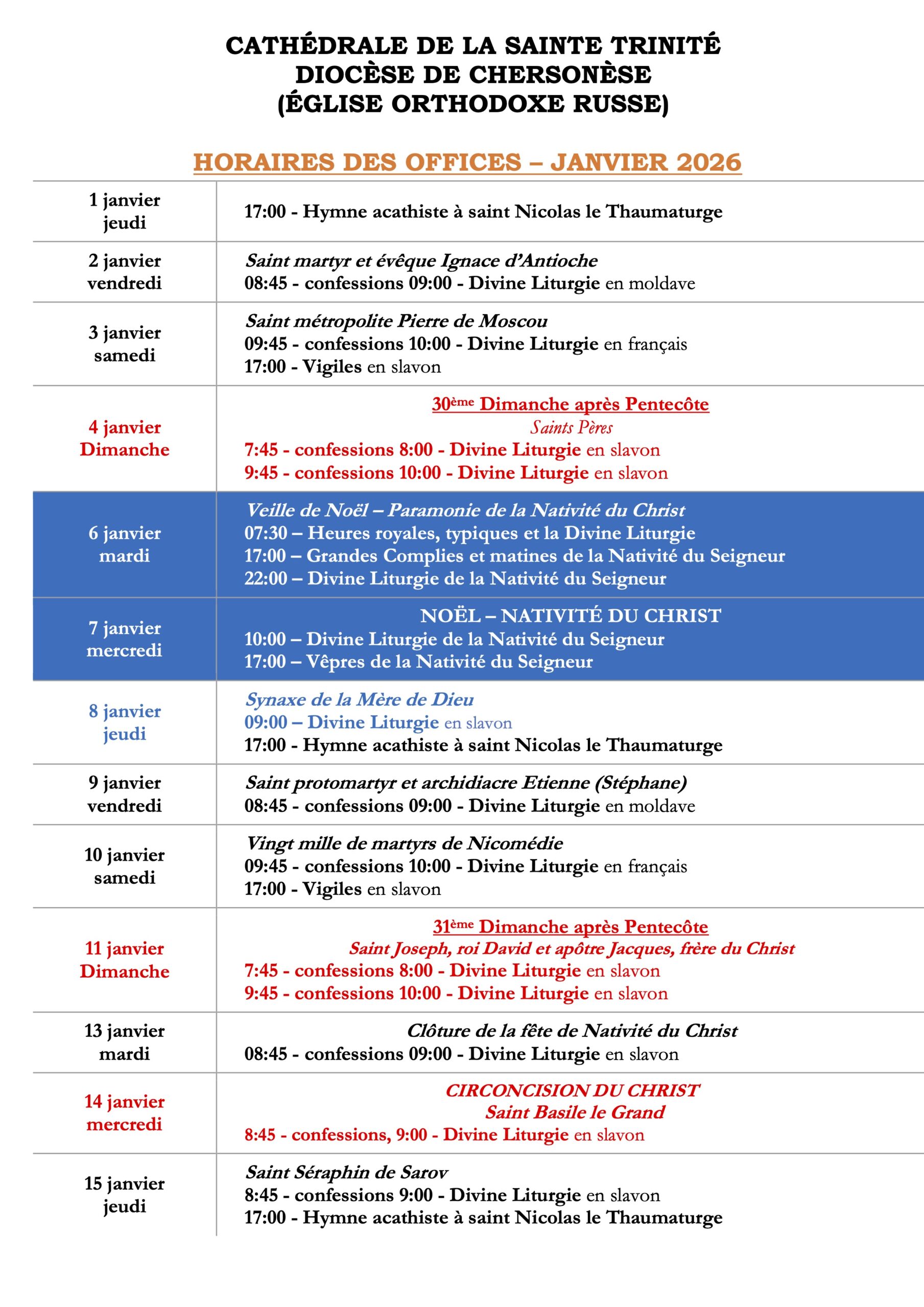 Horaires des offices-janv-2026
